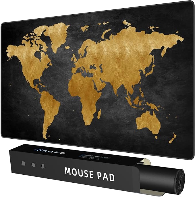 Rinaze Mouse Pad Desk Mat, Multifunctional Large Gaming Mousepad, Office Desk Pad with Washable Durable Design, Keyboard Pad in Black World Map by Rinaze