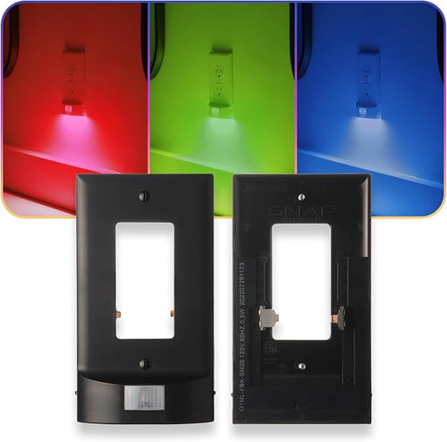 1 Pack - SnapPower Multi-Color GuideLight – Outlet Cover RGB Lights, Customizable Ambient Lighting/Mood Lighting for Home, Kitchen, Gaming Room, Kids Bedroom, Nursery, Holiday Decor (Black, GFCI) by SnapPower