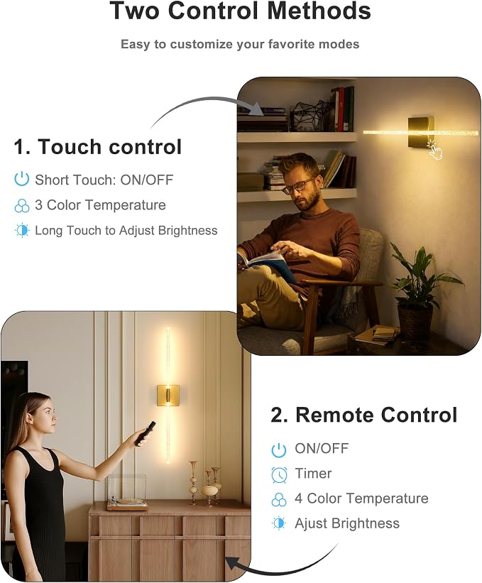 Wall Sconce Set of 2: Gold Rechargeable Wireless Magnetic Install, Crystal - Image 6