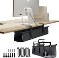 Ascrono Original No Drill Under Desk Cable Management Tray 27.3" - Premium Black Fabric Cable Management Under Desk - Clamp/Screw Mount Cord Organizer - Supports Upto 66lbs by Ascrono