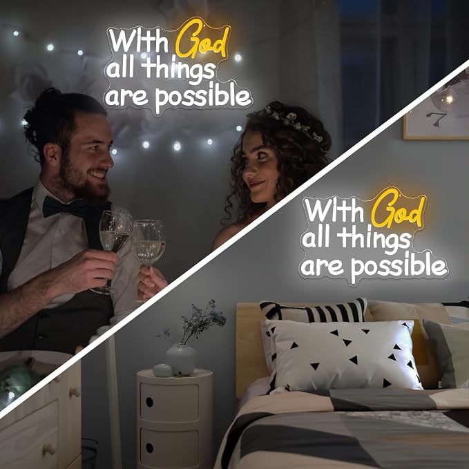 With God All Things Are Possible Neon Sign God Neon Lights for Wall Decor Light Up Religious Scripture Christian Bible Verses Sign Bibical Neon Wall Art - Image 7