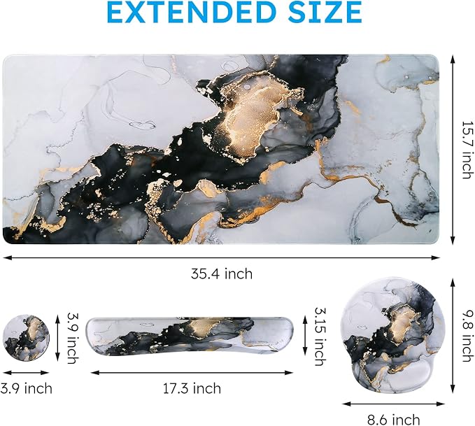 iCasso Grey Marble Mouse Mat 35.4"x15.7", Computer Pad for Teacher - Image 2