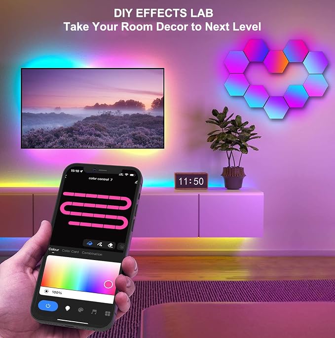 LED Hexagon Lights for Gaming Setup, Smart Home Gaming Wall Lights Work with Alexa Google Assistant, Voice, App & Remote Control, RGB-IC LED Light Panels Music Sync for Game Room Bedroom, 10 Pack - Image 5