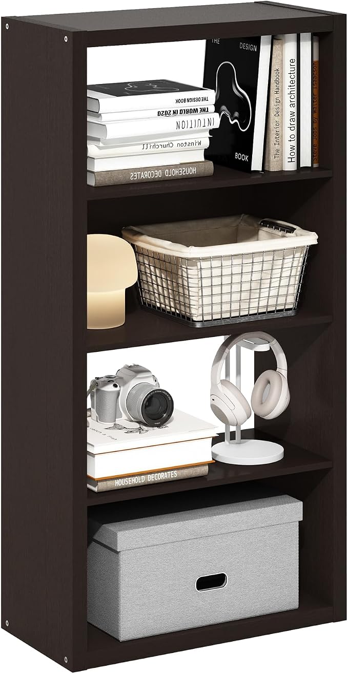 Furinno Viola 4-Tier Book Shelf, Extra Thick Frame Bookshelf, Dark Oak by Furinno-FitsYourSpaceFitsYourBudget