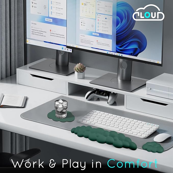 Cloud Wrist Rest for Computer Keyboard Arm Wrist Rest with Non-Slip Base Extended Wrist Rest Ergonomic Memory Foam for Keyboard and Mouse Typing Pain Relief, Office, Gaming, Computer - Image 5