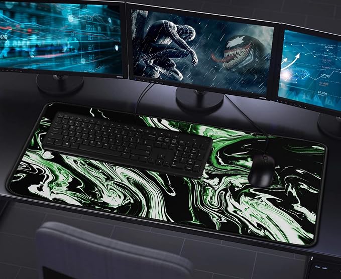 Large Extended Mouse Pad with Stitched Edges, Durable Non-Slip Natural Rubber Base, Waterproof Computer Keyboard Pad Mat for Esports Pros/Gamer/Desktop/Office/Home - Marble Green - Image 7