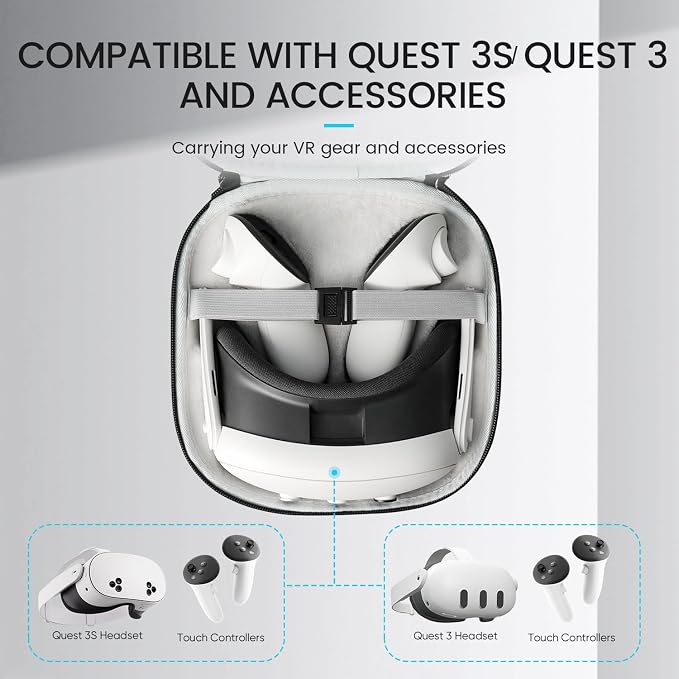 Q3S Hard Carrying Case for Meta Quest 3/Quest 3S VR Headset, Touch Controller, Original Fabric Strap & Accessories, Ideal for Travel & Home Storage with Comfort Protection - Image 2
