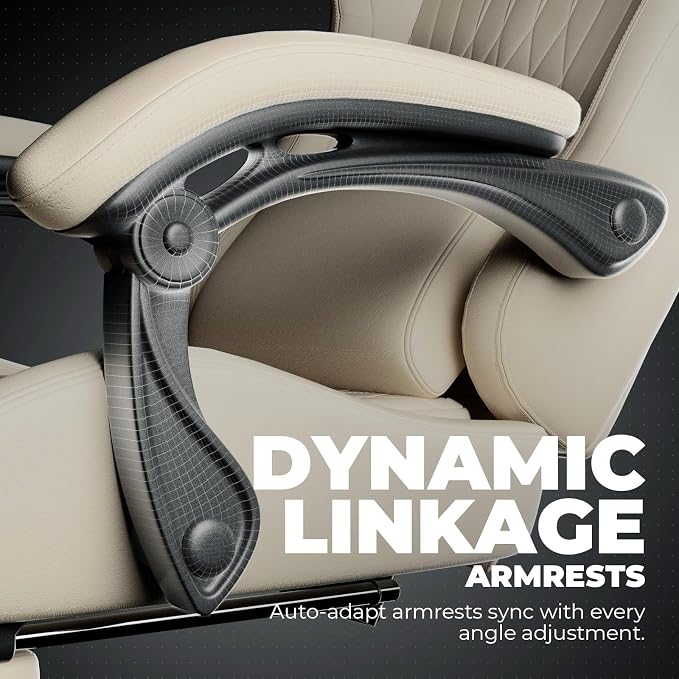 GTPLAYER Gaming Chair with Speakers ACE-PRO, Computer Video Game Chairs with Footrest for Adults, Built-in Speakers, App Support & Bluetooth Control, Ergonomic Reclining Silla, Linkage Armrest, Ivory - Image 6