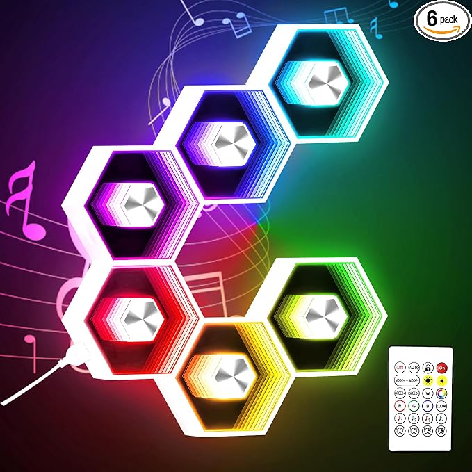 6 Pack Hexagon Lights Wall Panel by vimeepro