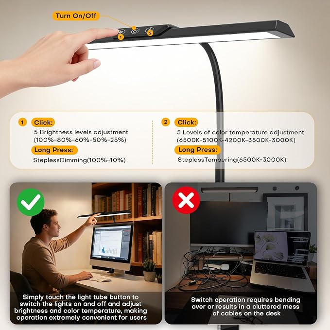 MOICO LED Desk Lamp with Clamp for Office Home- - Image 5