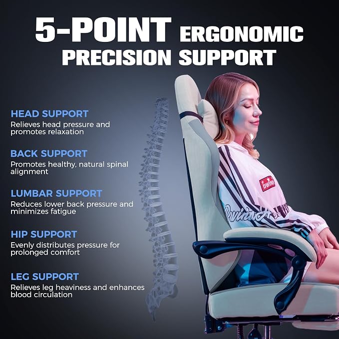 GTPLAYER Gaming Chair, Ergonomic Computer Chair with Footrest and Lumbar Support, High Back Recliner Chair 350lbs, Height Adjustable for Home Office, Grey - Image 5