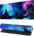 Dazzling Galaxy Gaming Mouse Pad 27.6x11.8 Inch Blue Purple Galaxy Nebula Universe Space Large Mousepad Non-Slip Rubber Base Stitched Edges Keyboard Mouse Mat Desk Pad for Office Home and Game by Siski