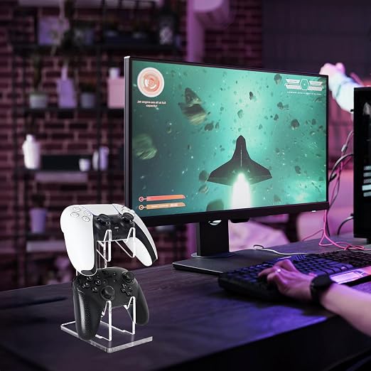 FYY Game Controller Holder 2 Pack - 2 Tiers Universal Dual Controller Stand Headphone Holder, Acrylic Clear Controller Display Stand Compatible with Nintendo Switch Xbox PS5 PS4 - Image 2