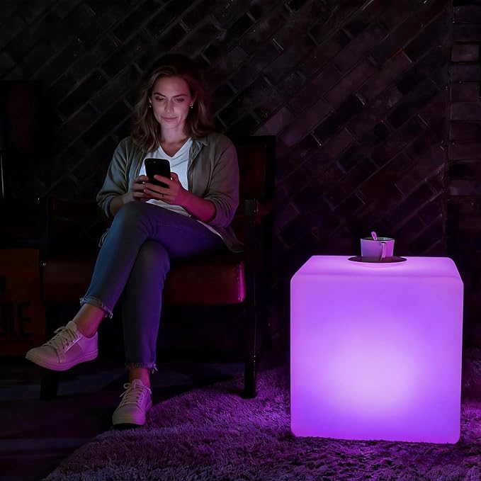 LOFTEK 20-inch LED Cube Table, Rechargeable Glowing Chair Seat w/Remote - Image 2