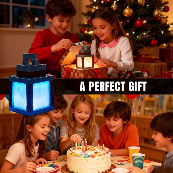 LOUHH Pixelated Lantern Night Light, 16 Color LED Wall Night Light with Remote Control - Rechargeable Retro Pixel Style Table Lamp for Game Room Kids Room Decor and Children's Gifts - Image 7
