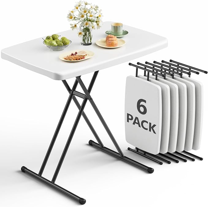 Folding Table 30 Inch -6pack, Small Desk Adjustable Height TV Tray for Laptop, Couch, Camping - Heavy Duty Utility Foldable Table for Small Spaces, No Assembly Required, White by FoldingFurniture