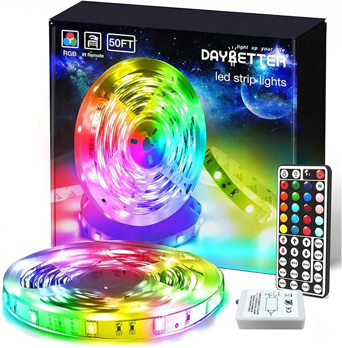 DAYBETTER (2rd Gen) SMD 5050 Remote Control Led Strip Lights 50ft Color Changing with 44Keys Remote Controller and 12V Power Supply for Bedroom by DAYBETTER