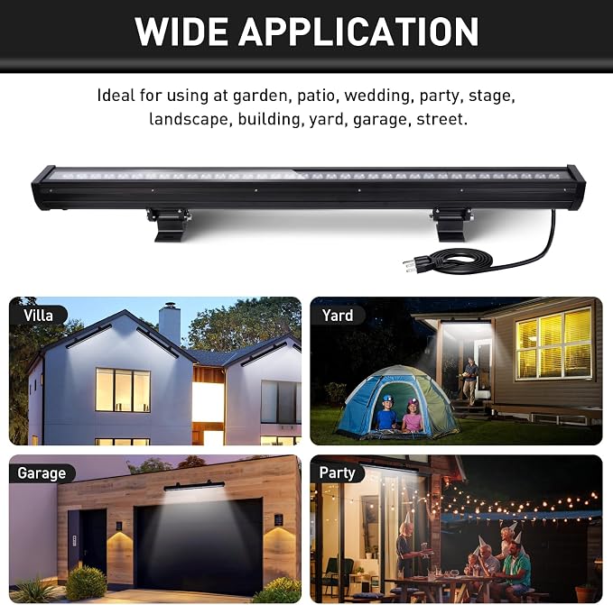 54W Outdoor Wall Washer Light Bars,6480 Lumen Super Bright 6000K Daylight White LED Wall Washer Light,IP67 Waterproof Heavy Duty Plug in LED Light Bars for Landscape Yard Building Lighting(40 Inch) - Image 6
