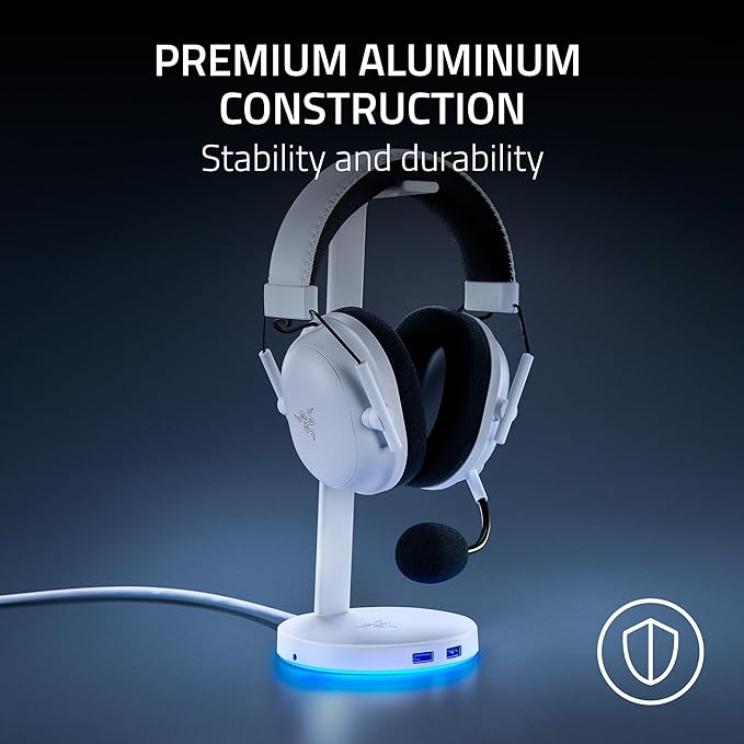 Razer Base Station V2 Chroma Headphone Headset Stand Holder, Pink | Chroma RGB Lighting, Taller Stand & Anti-slip Ledge, USB Charging Ports, 3.5mm Audio Jack, Anti-Slip Rubber Base - Image 2