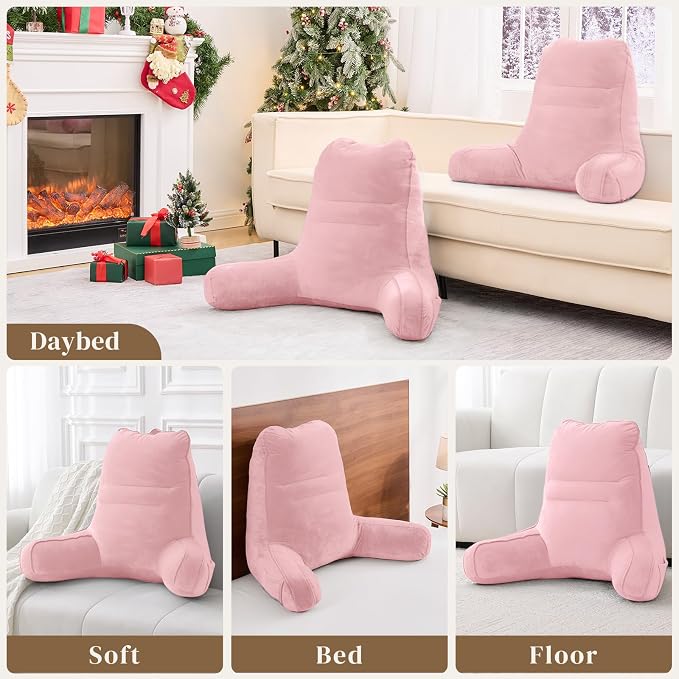 Sasttie Reading Pillow for Bed, Back Pillow for Sitting Up, Pink - Image 7