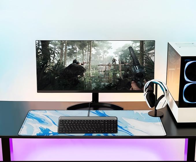 Extra Large Gaming Mouse Pad 31.5 x 11.8 in, Waterproof Mousepad with Stitched Edges, Premium Microfiber Cloth Surface, Non-Slip Base Keyboard Desk Mat for Home Office Gaming, Marble Blue White - Image 6