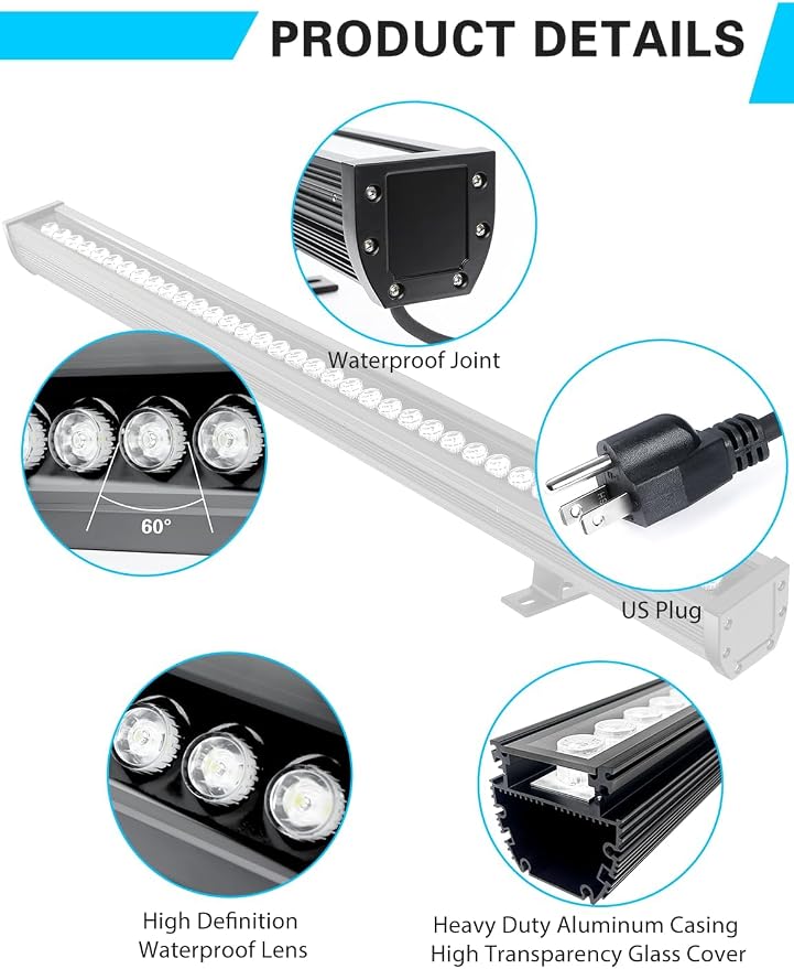 54W Wall Washer Light 40'' 6000K 120V IP67 Waterproof Plug-in - Image 8