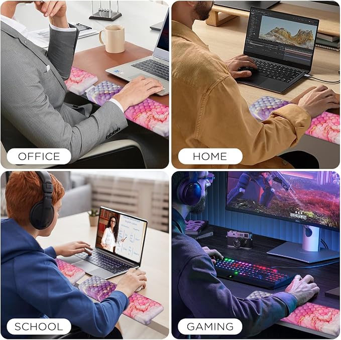 JIKIOU L-Shaped Desk Elbow Pad for Desk,Memory Foam Elbow Support Pad 2Pack | Massage Design, 14.9inch is 20% Longer for Comfort, Non-slip Rubber Base, Ergonomic Cushion for Pain Relief, Marble Pink - Image 8