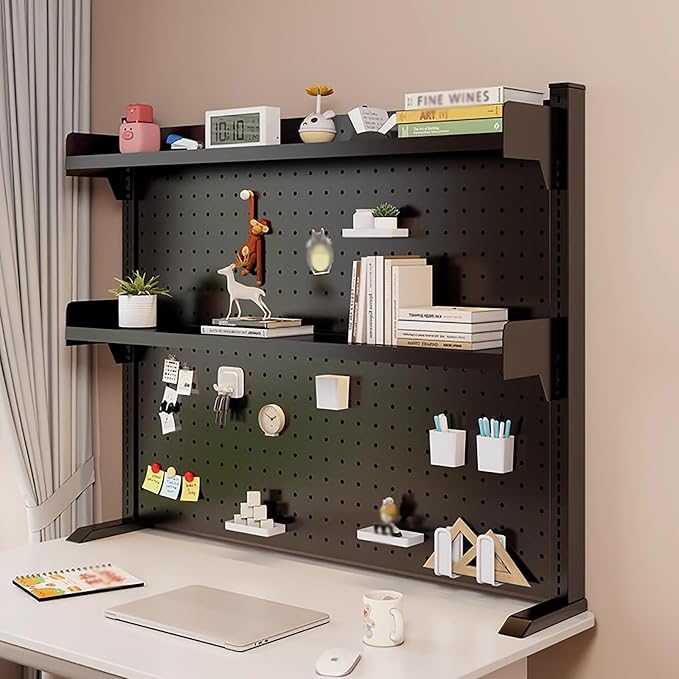 Standing Pegboard Peg Board Display Stand Gaming Desk Organizer, Desktop Organizer Shelf, Desk Hutch with Pegboard Hook, for Office Home Bedroom Dormitory(Black,80 * 95cm) by Unknown