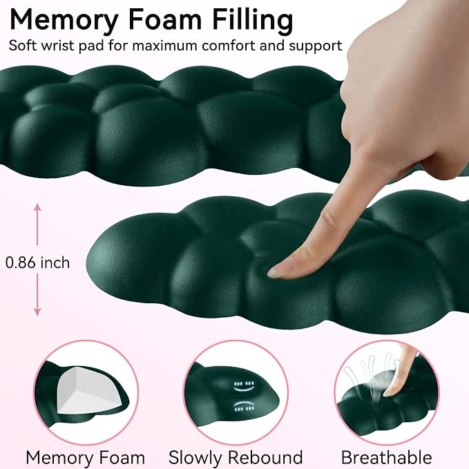 Sushret Cloud Wrist Rest for Computer Keyboard and Mouse Pad Set,Dark Green | Memory Foam, Leather, 4-in-1 Cloud Keyboard Wrist Rest Set with Ergonomic Support for Arm and Palm Cushion, Gaming/Work Setup - Image 5