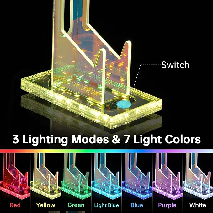 NiHome Controller Holder & Headphone Stand, LED Acrylic 3-Tier Gaming Desk | USB-Powered 7 Colors 3 Modes, Anti-Slip Headset Cable Management, Gamer Gift For PS5 Xbox - Image 3