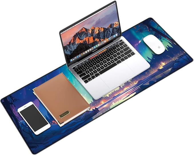 Galdas Mouse Pad for Gaming,Aurora Background Pattern XXL XL Large Mouse Mat Long Extended Mousepad Desk Mat Non-Slip Rubber Mice Pads Stitched Edges Thin (31.5 x 11.8 x 0.12 Inches) - Image 3