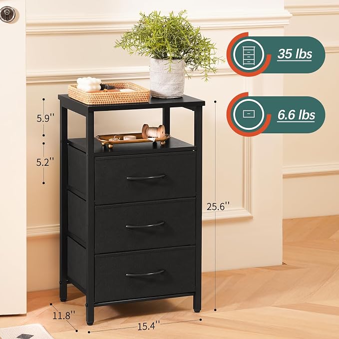 Yoobure Night Stand with Charging Station, LED White Nightstand for Dorm - Image 3