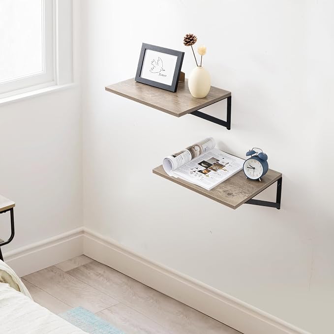 Axeman Deep Floating Shelves for Wall, 12 Inch Deep Floating Shelves Set of 2, 16W x 12D Rustic Grey Wood Large Wall Mounted Shelves for Living Room Kitchen Bathroom Bedroom - Grey - Image 2