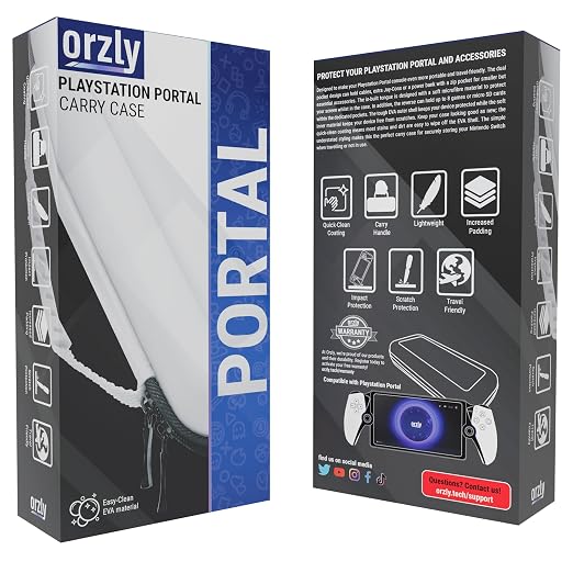 Orzly Carry Case designed for Playstation Portal remote player for PS5 Console holds accessories, Travel and Storage Protection for headset charger and more BLACK/BLUE - Gift box edition - Image 2