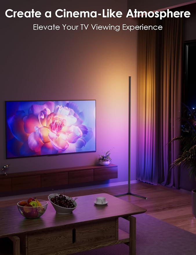 RGB Corner Floor Lamp, 64.5" RGB Color Changing Led Floor Lamp for Living Room APP and Remote Modern Light Bar with Music Sync and 16 Million Colors Dimmable Ambient Lighting for Bedroom - Image 8