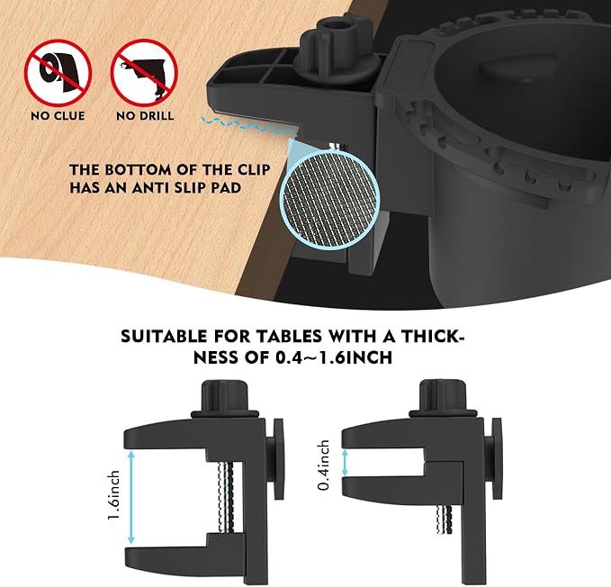 Spill-Proof Desk Cup Holder Clamp for Tables, Patio Chairs, 3.38" Bottles - Image 2