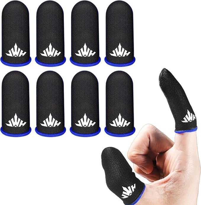 8 Pack Mobile Phone Gaming Thumb Sleeve,JWH Finger Cots for PUBG Mobile Gaming Glove,Blue Edge,0.3mm Superconducting Nanofibers, Anti-Skid,Extremely Thin,Dedales Gamer profesionales guantes para by JWH