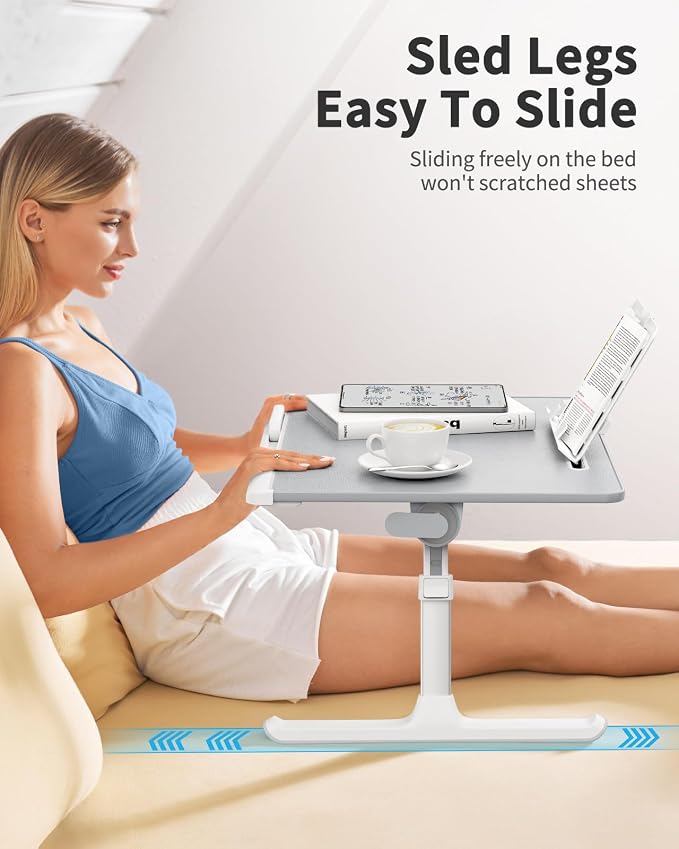 Laptop tray, SAIJI 60*45cm Table lap for bed, Multi-purpose Premium Lapdesk, Height Angle adjustable, with Book Stand, Drawer, Tablet slot, for Eating, Working, Writing, Gaming, Drawing (Light Grey) - Image 6