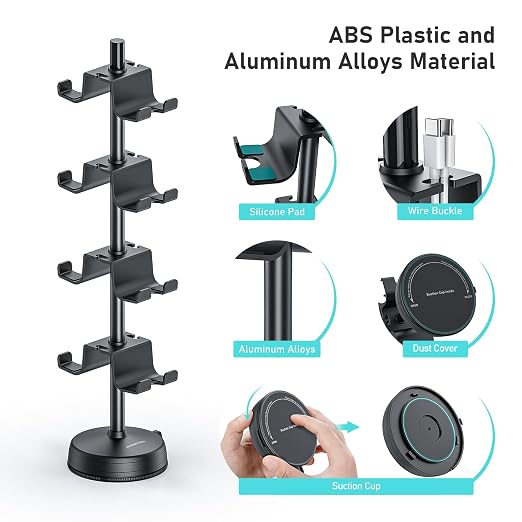 MANMUVIMO Headphone Controller Storage Holder for Desk 4 Tiers with Anti-Slip Stable Suction Cup, Controller Holder, Universal Gaming Desk Accessories for PS5/PS4/Xbox Series/Xbox One - Image 5