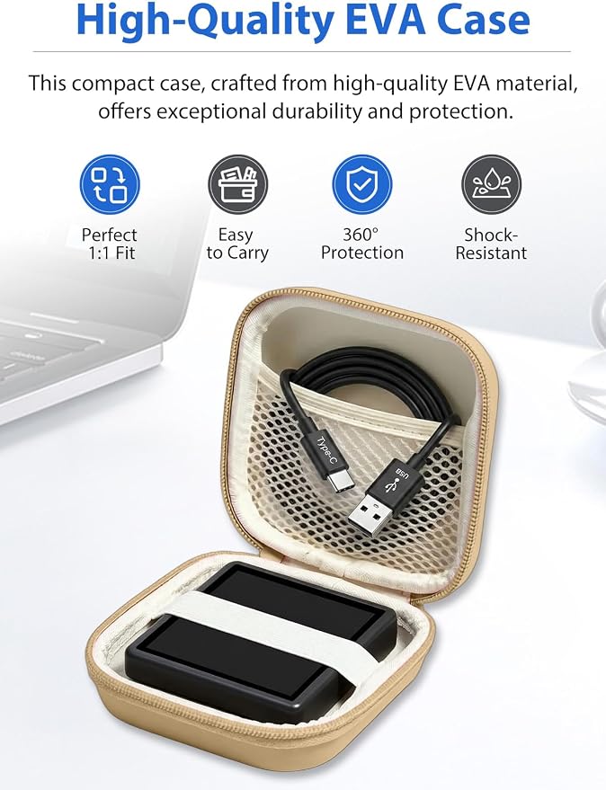for Anbernic RG Rotate EVA Carrying Case, Hard Shell Travel Pouch with Soft Mesh Pocket, Shockproof Protective Bag with Lanyard – Portable for Console & Accessories (Khaki) - Image 2