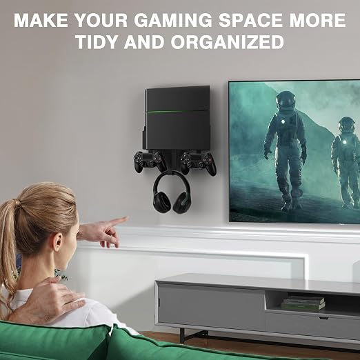 Wall Mount for PS4, Stealth Wall Mount for PS4 Original (Old Model), with Detachable 2 Controller Holder & Headphone Hanger, Mount on The Wall or on The Back of The TV - Image 8