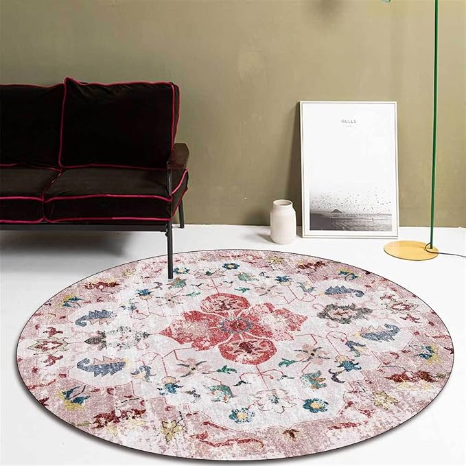 Office Chair Mat for Hardwood Floor, Vintage Computer Gaming Rolling Low Pile Carpet Floor Chair Mat, Anti-Slip Backing Round Desk Rug Floor Mat for Home - Image 2