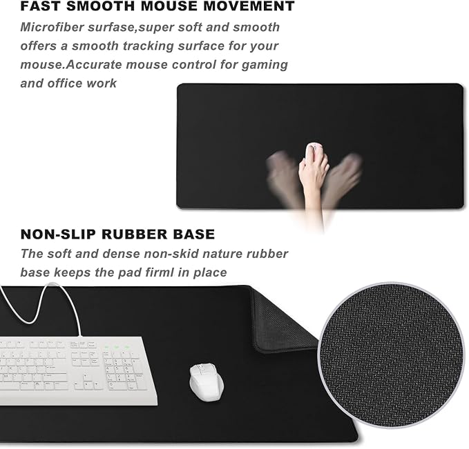 Large Mouse Pad Desk Mat Office Desk Pad with Stitched Edges, Black | Gaming Mouse Pad 35.4" x 15.7" Mousepad Non-Slip Waterproof Rubber Base PC Laptop Desk Home Office Accessories - Image 5