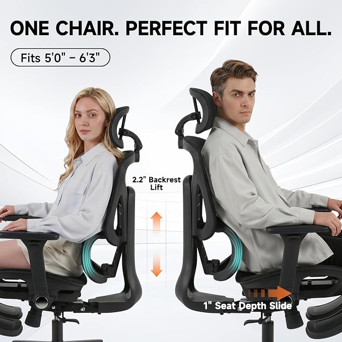 Korser Ergonomic Mesh Office Chair with Footrest, Big and Tall Desk Chair with 4D Flip-Up Arms, Auto-Tracking Lumbar Support, 3D Headrest, High Back Computer Gaming Chair for Home Office, Black - Image 6