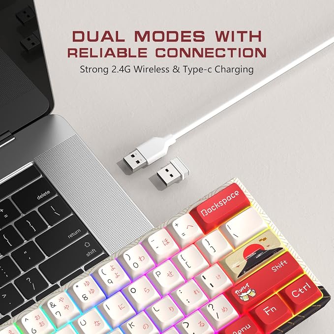 HITIME XVX M61 60% Mechanical Keyboard Wireless, Ultra-Compact 2.4G Rechargeable Gaming Keyboard, RGB Backlit Ergonomic, for Windows Mac PC Gamers(Izakaya Theme) - Image 2