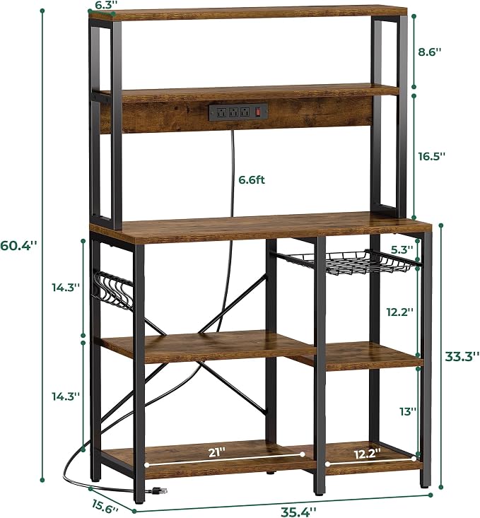 SUPERJARE Bakers Rack with Power Outlet, 35.4 Inches Coffee Bar with Basket - Image 3