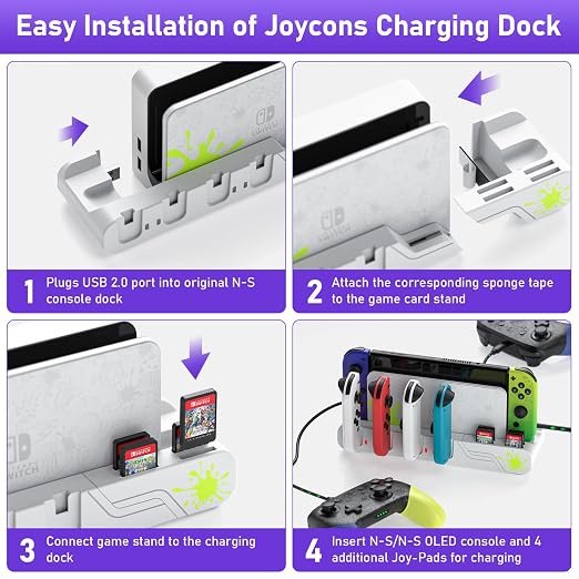 Switch Game Storage with Controller Charger for Nintendo Switch & OLED Model (Designed for Splatoon 3), Switch Charging Dock Charges 6 Joycons, Gaming Accessories Holder Switch Gift Card Organizer - Image 8
