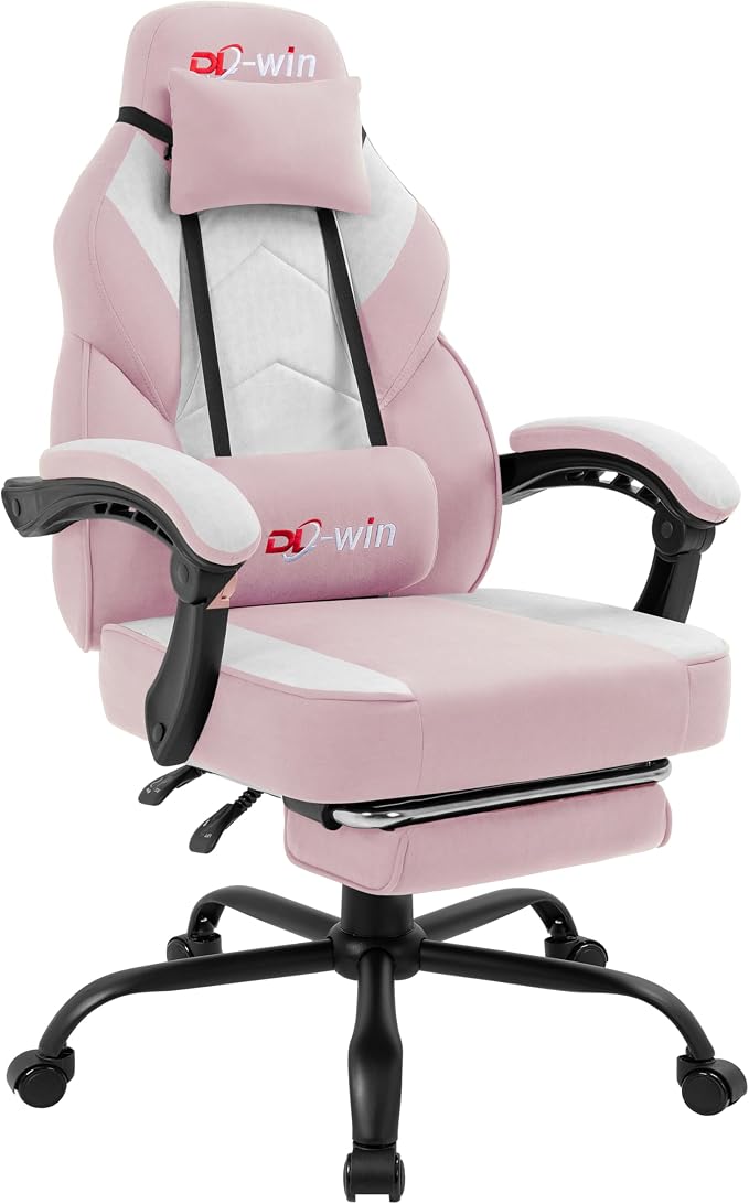 Shintenchi Big and Tall Gaming Chair Fabric Pocket Spring Cushion, High Back Recliner with Footrest and Headrest for Adults, Massage Lumbar Support for Home Office, Ergonomic Computer Desk Chair, Pink - Image 9