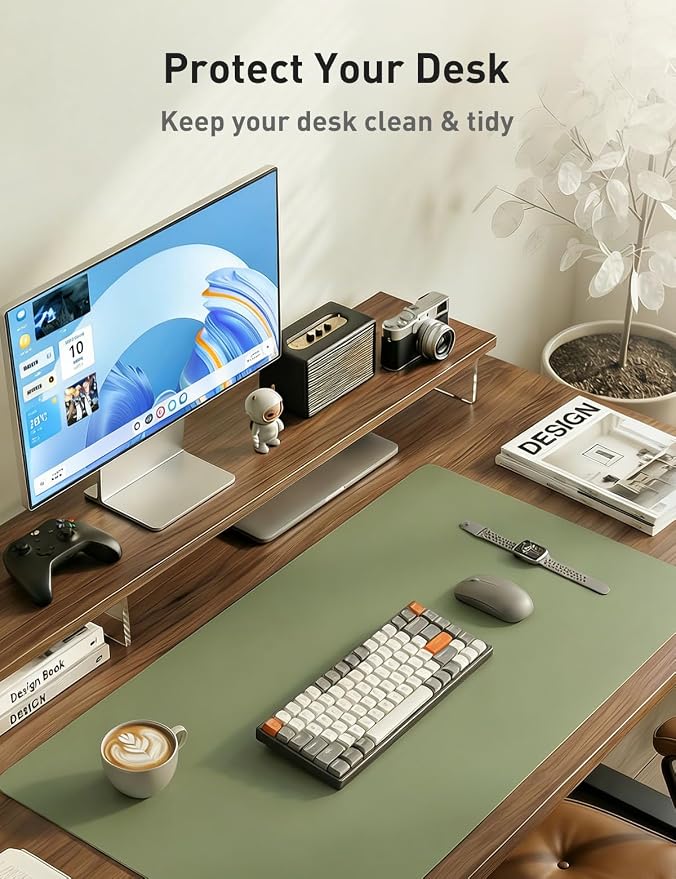 Aothia Faux Leather Desk Mat - Non-Slip PU Leather Desk Blotter, Waterproof Writing Surface, Large Desk Pad for Office & Home (Olive Green, 55" x 17") - Image 6