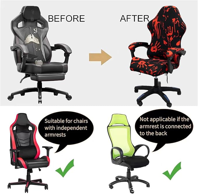 Gaming Chair Covers Slipcovers, Stretch Removable Washable Computer Reclining Gaming Chair Protector Slipcovers with Armrest Cover (No Chairs) (Halloween-bloodyprinting Black) - Image 3